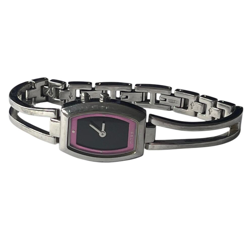 WORKS Fossil Big Tic Womens Wrist Watch Jewelry Water Resistant Pink Silver